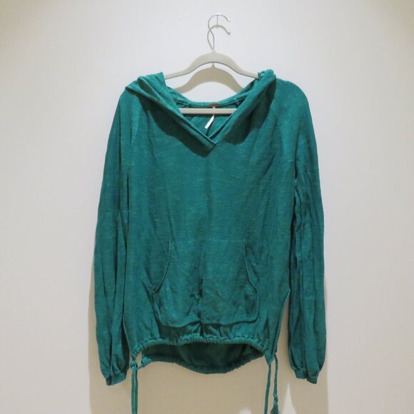 FREE PEOPLE Optimistic Linen Blend Hoodie Sweater in Kelly Green Casual Comfy - Picture 2 of 14